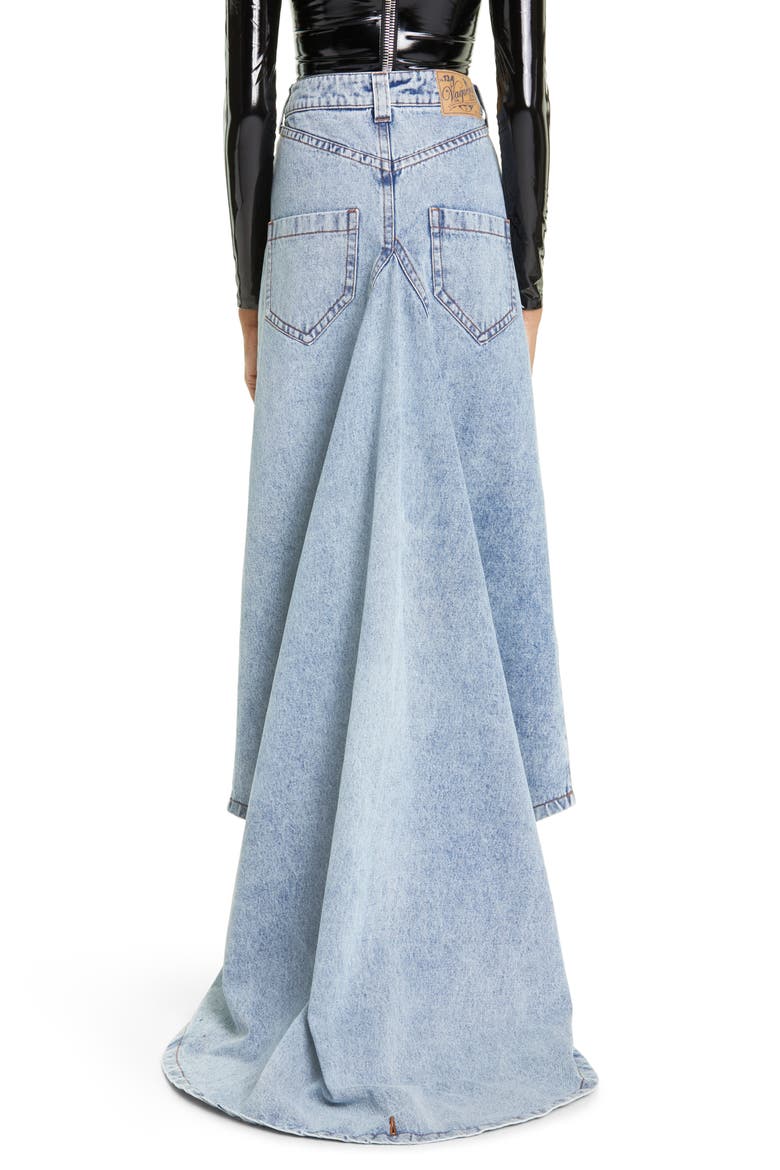 Denim Maxi Skirt with Train, Alternate, color, BLUE