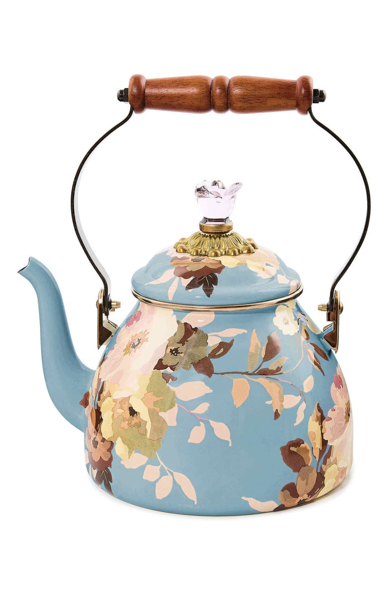 MACKENZIE CHILDS Wild Rose Slate 2-Quart Tea Kettle, Main, color, Blue