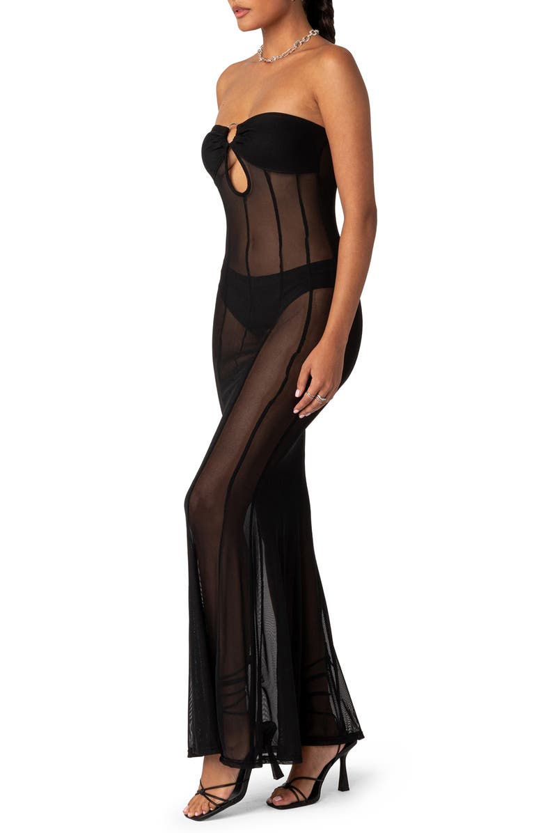 EDIKTED Maisy Sheer Mesh Strapless Maxi Dress, Alternate, color,