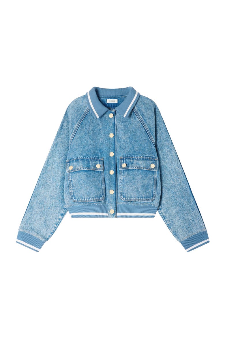 Rib-trimmed denim jacket, Alternate, color, Blue jean
