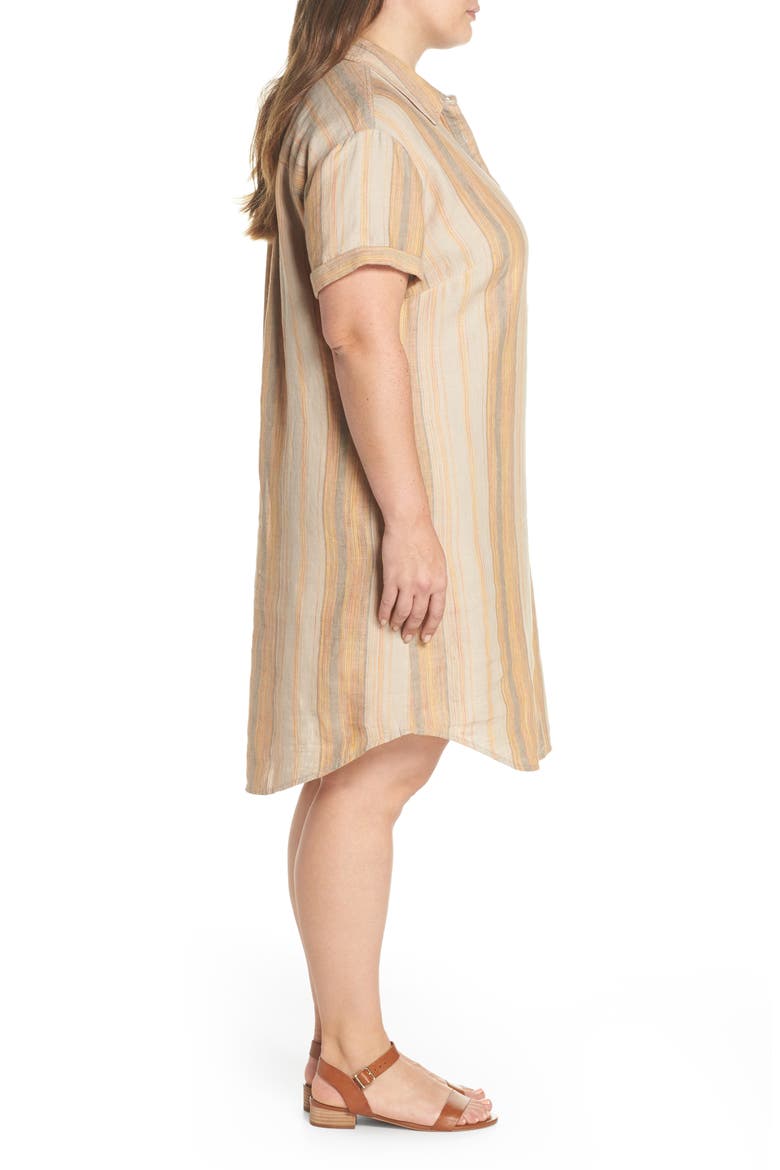 Stripe Linen Shirtdress, Alternate, color, CORAL MULTI STRIPE