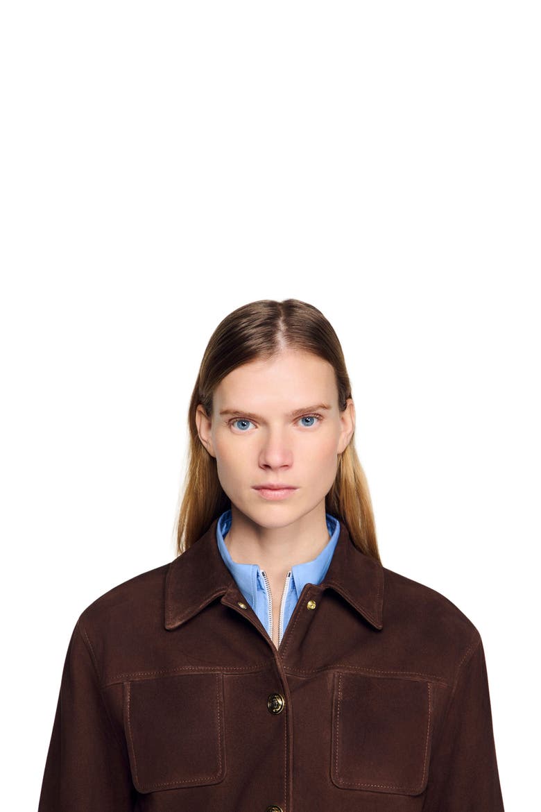 Suede jacket, Alternate, color, Black brown