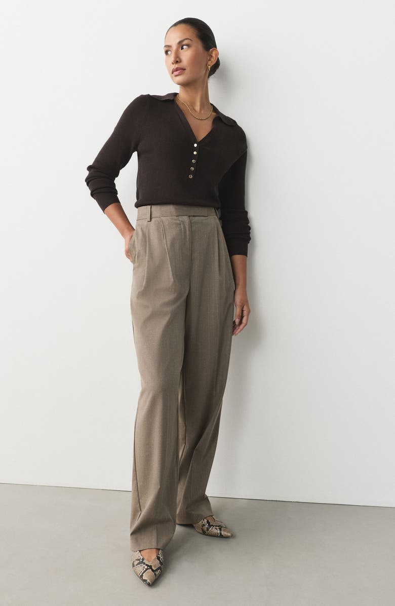 NEXT Collar Rib Cotton Blend Top, Alternate, color, Brown