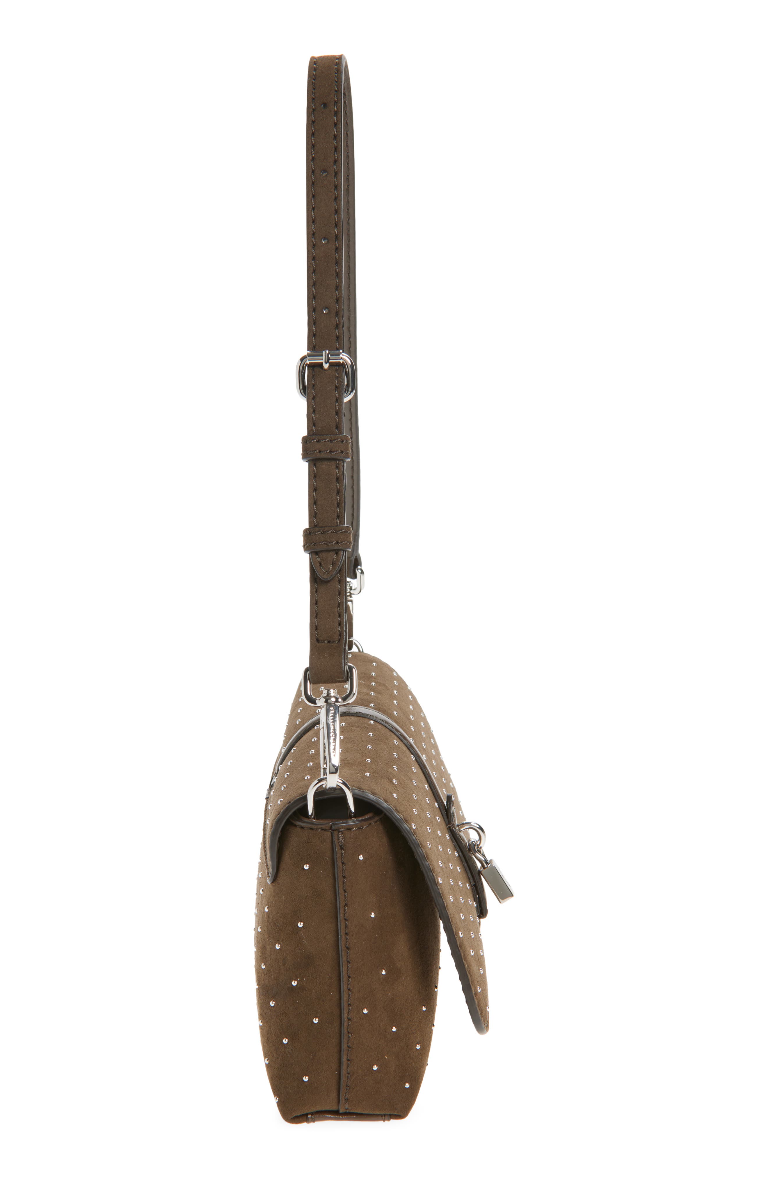 Stella McCartney Ryder Studded Faux Suede Shoulder Bag, Alternate, color, Moka
