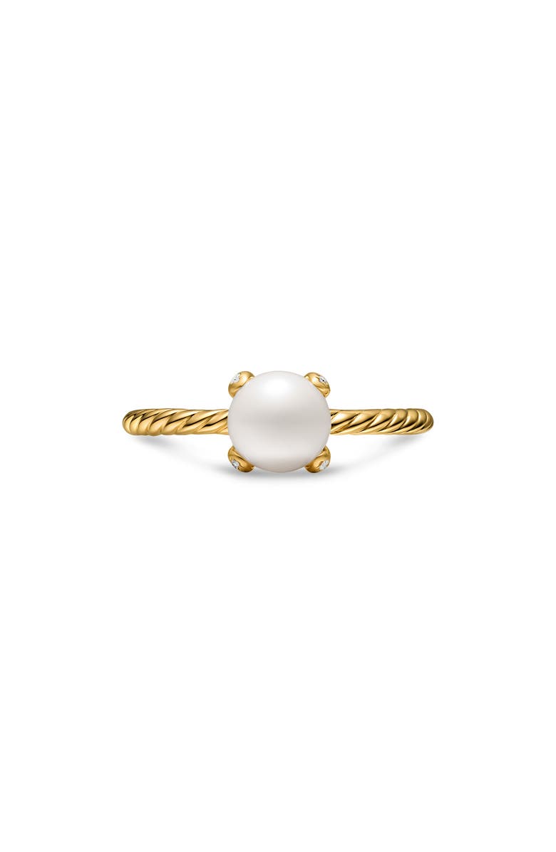 David Yurman Freshwater Pearl Classics Ring in 18K Yellow Gold with Diamonds, 2mm, Main, color, Gold