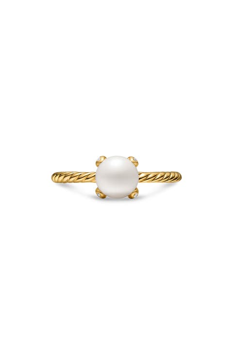 Freshwater Pearl Classics Ring in 18K Yellow Gold with Diamonds, 2mm
