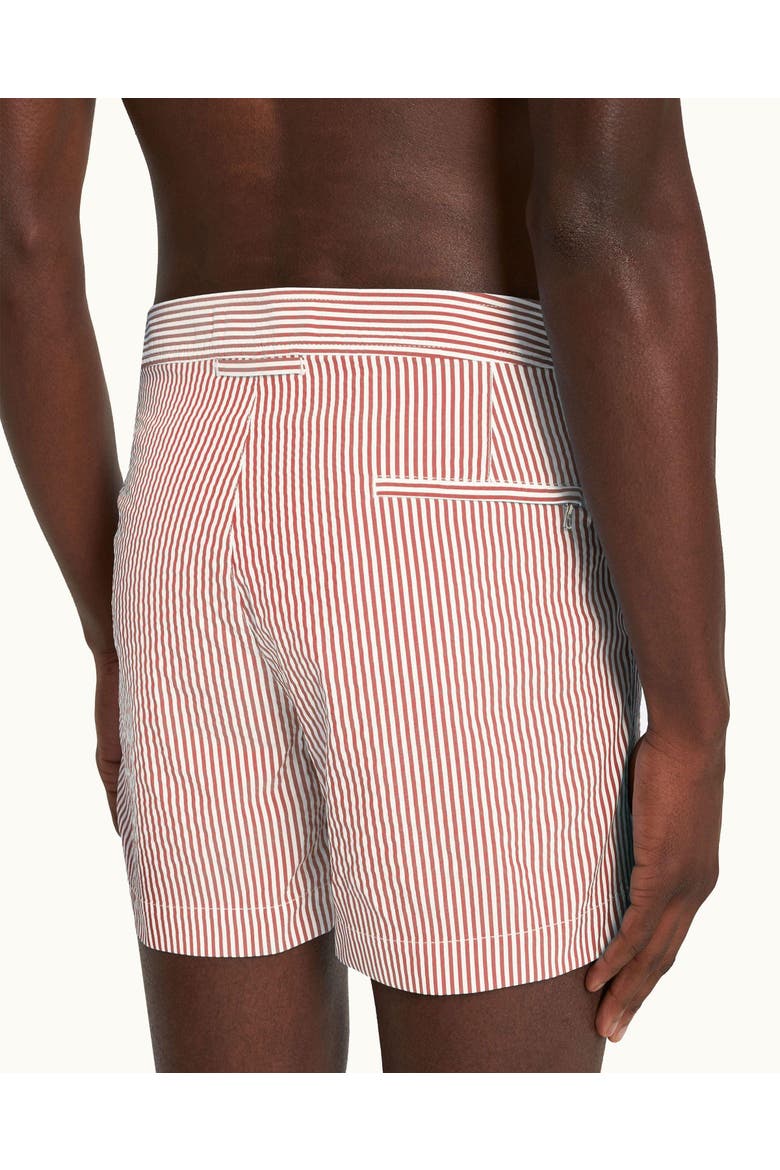 Bulldog Mid-Length Classic Fit Stripe Seersucker Swim Shorts, Alternate, color, Pink lemonade/white stripe