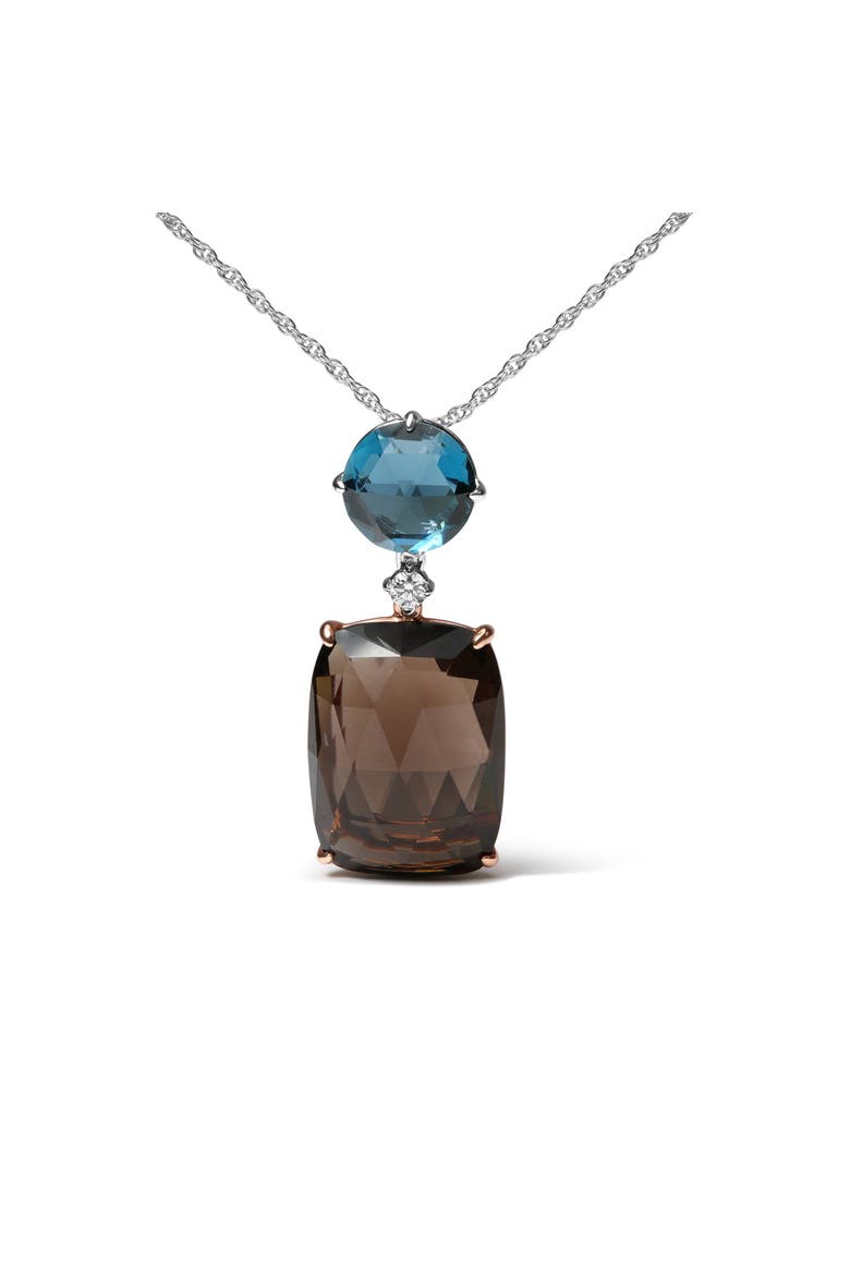 18K Gold Diamond Accent Topaz Quartz Dangle Pendant Necklace, Alternate, color, White