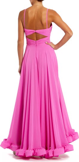 Mac Duggal Spaghetti Strap Chiffon Sweetheart High Low Gown