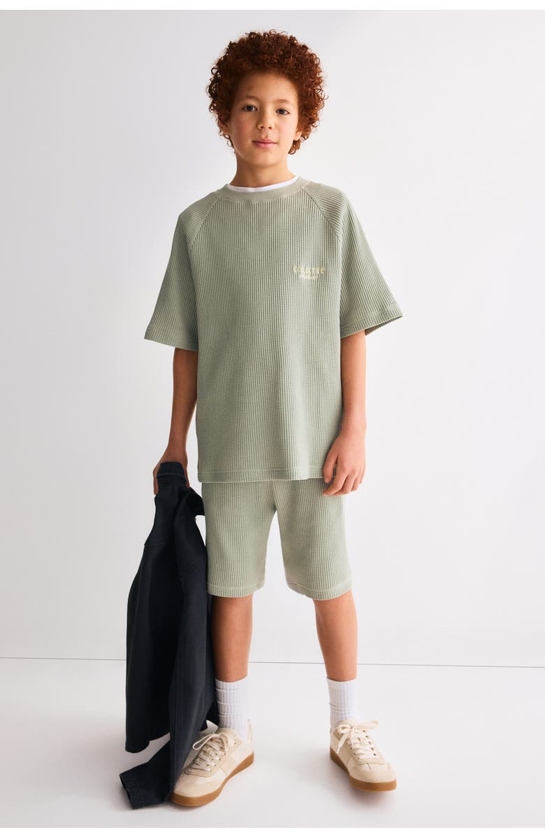 H&M 2-piece waffled jersey set, Main, color, Light Khaki Green