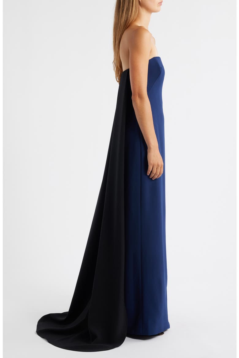Strapless Crepe Gown, Alternate, color, NAVY/ BLACK
