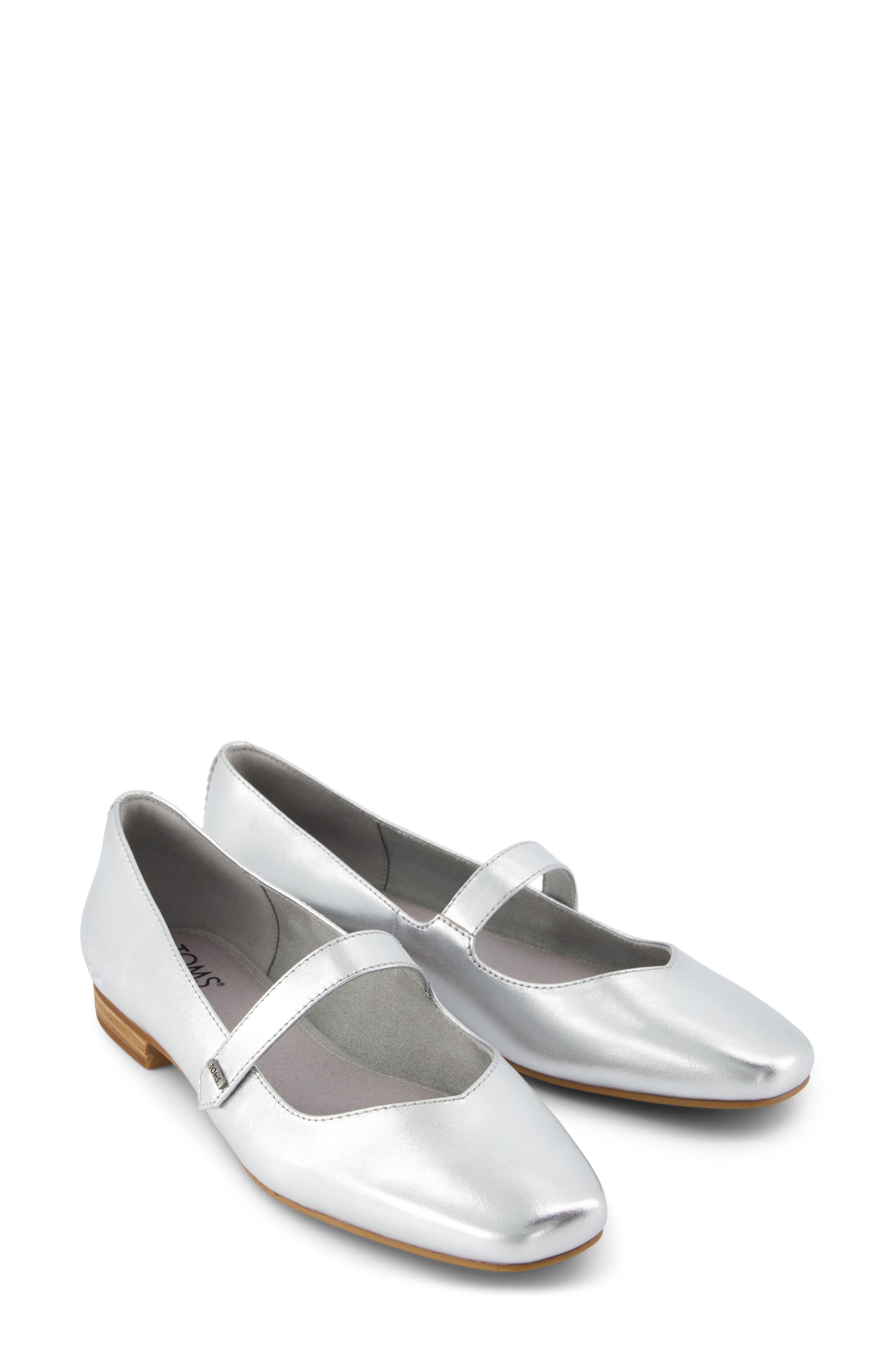 TOMS Bianca Metallic Mary Jane Flat, Alternate, color, Silver