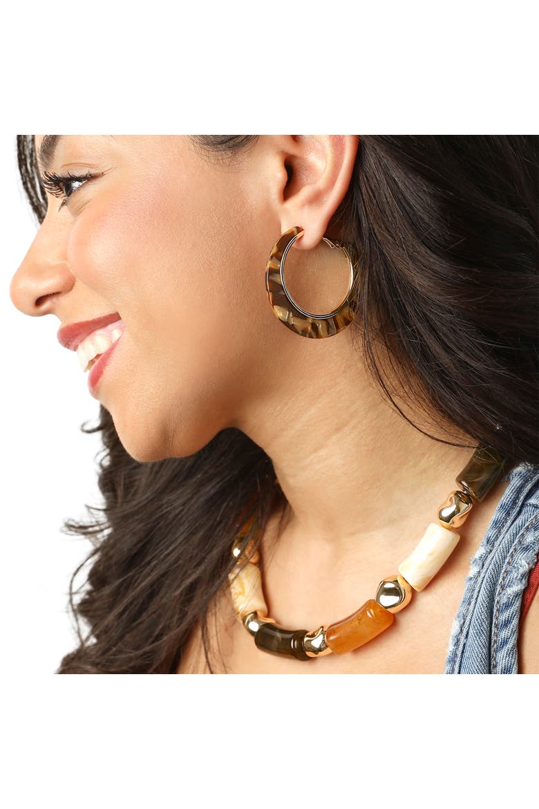 Hoop Earrings for Women Gold-Tone, Earth-Toned Hoops, Alternate, color, Gold-Tone