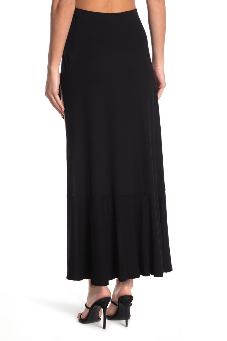 Ruffled Side High/Low Maxi Skirt, Main, color, BLACK
