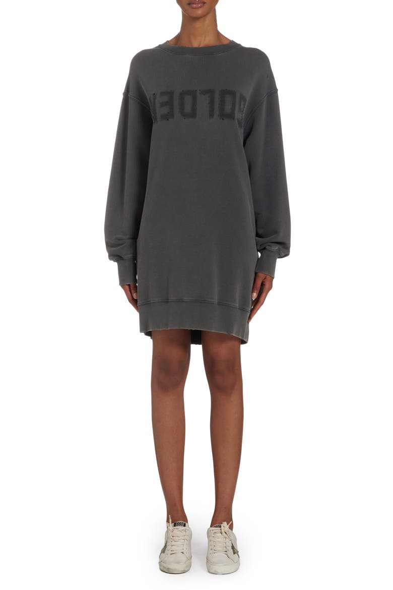 Upside Down Logo Long Sleeve Cotton Sweatshirt Dress, Alternate, color, DISTRESSED ANTHRACITE