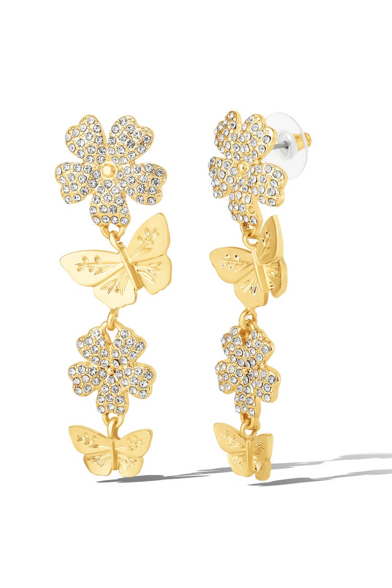 Vertical Butterfly Drop Earrings, Alternate, color, Gold