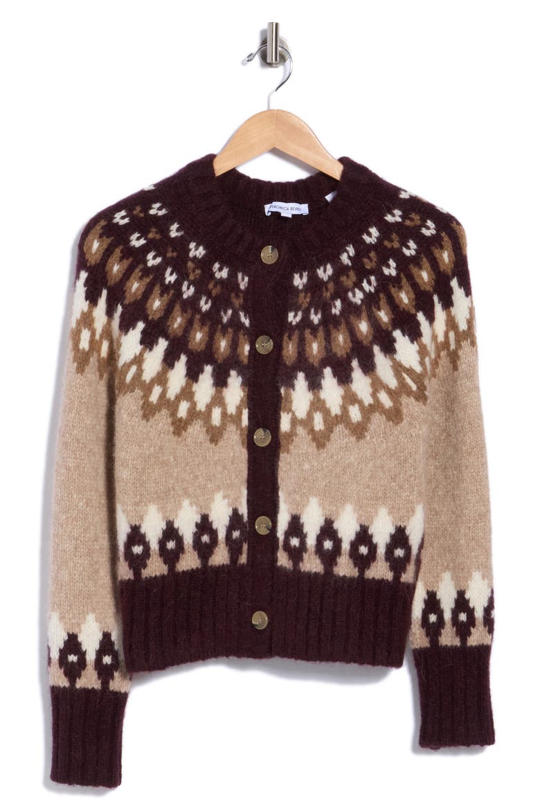 Christina Fair Isle Cardigan, Main, color, RAISIN MULTI