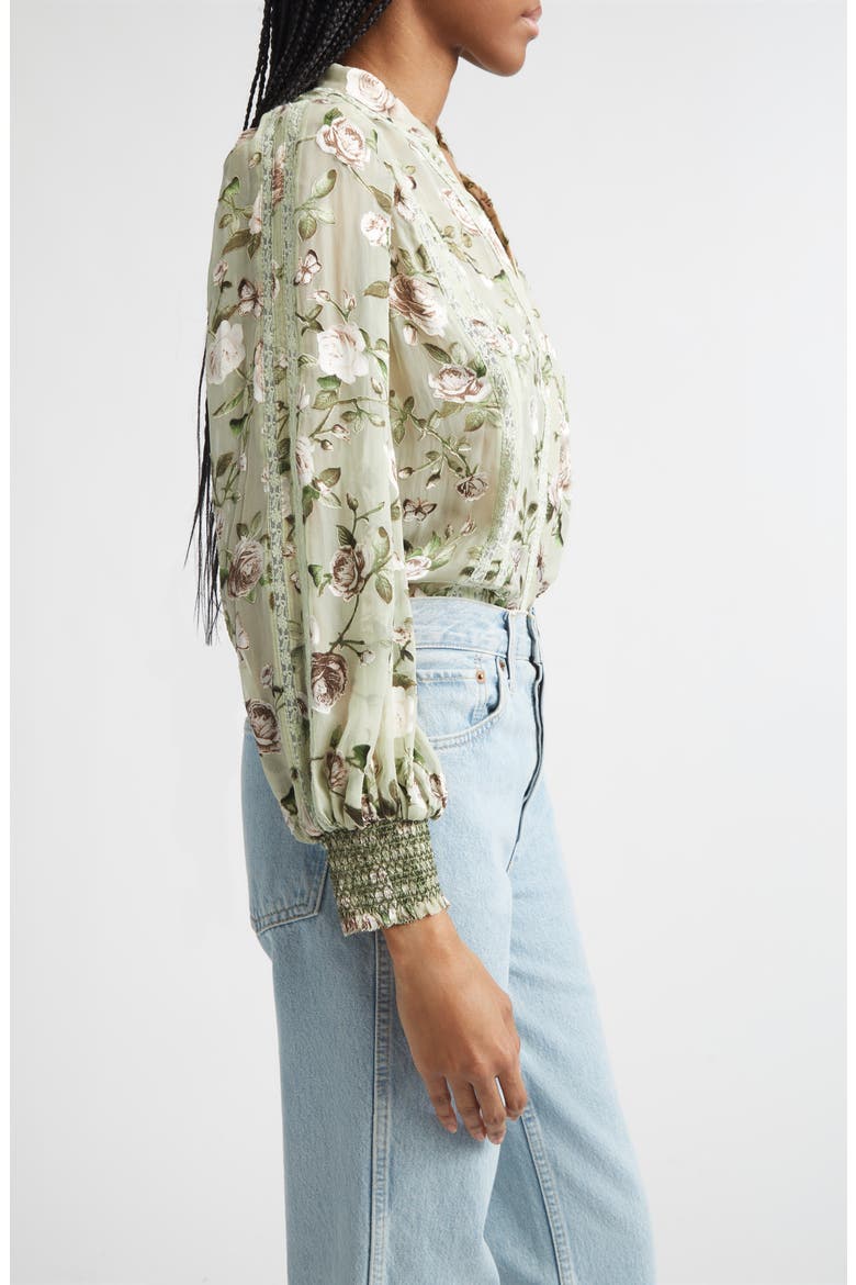 Arlette Floral Lace Trim Shirt, Alternate, color, GARDEN GOSSIP LIGHT SAGE