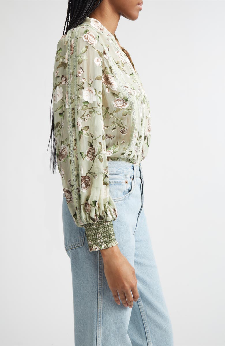 Alice + Olivia Arlette Floral Lace Trim Shirt, Alternate, color, Garden Gossip Light Sage