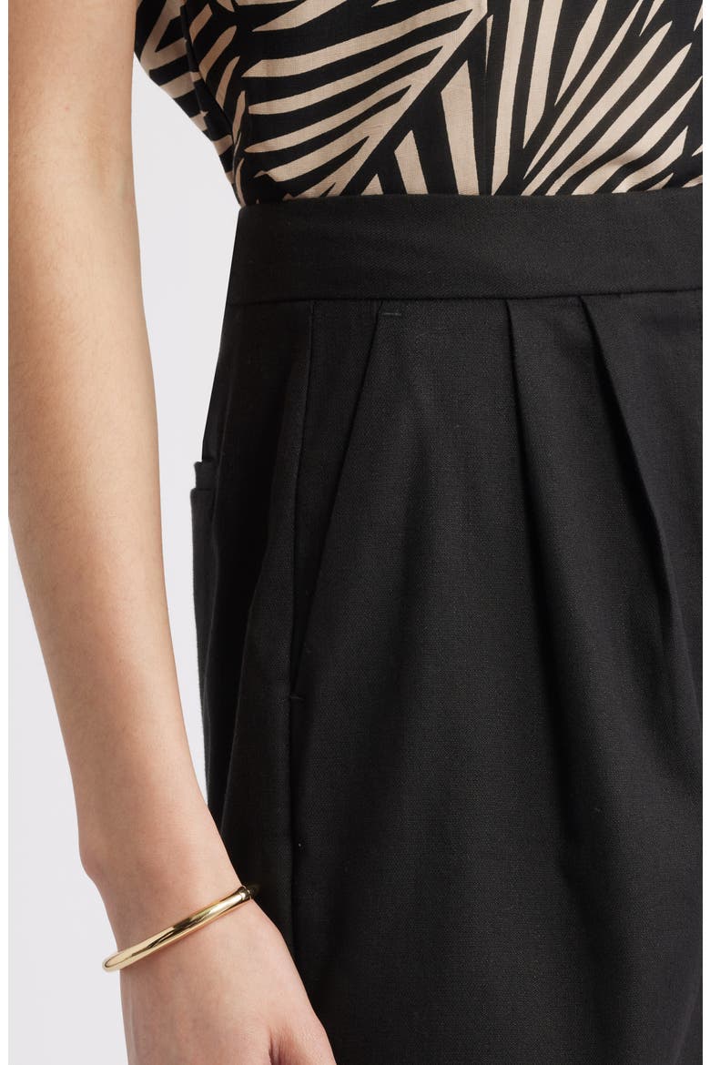 Pleated Linen Blend Shorts, Alternate, color, BLACK