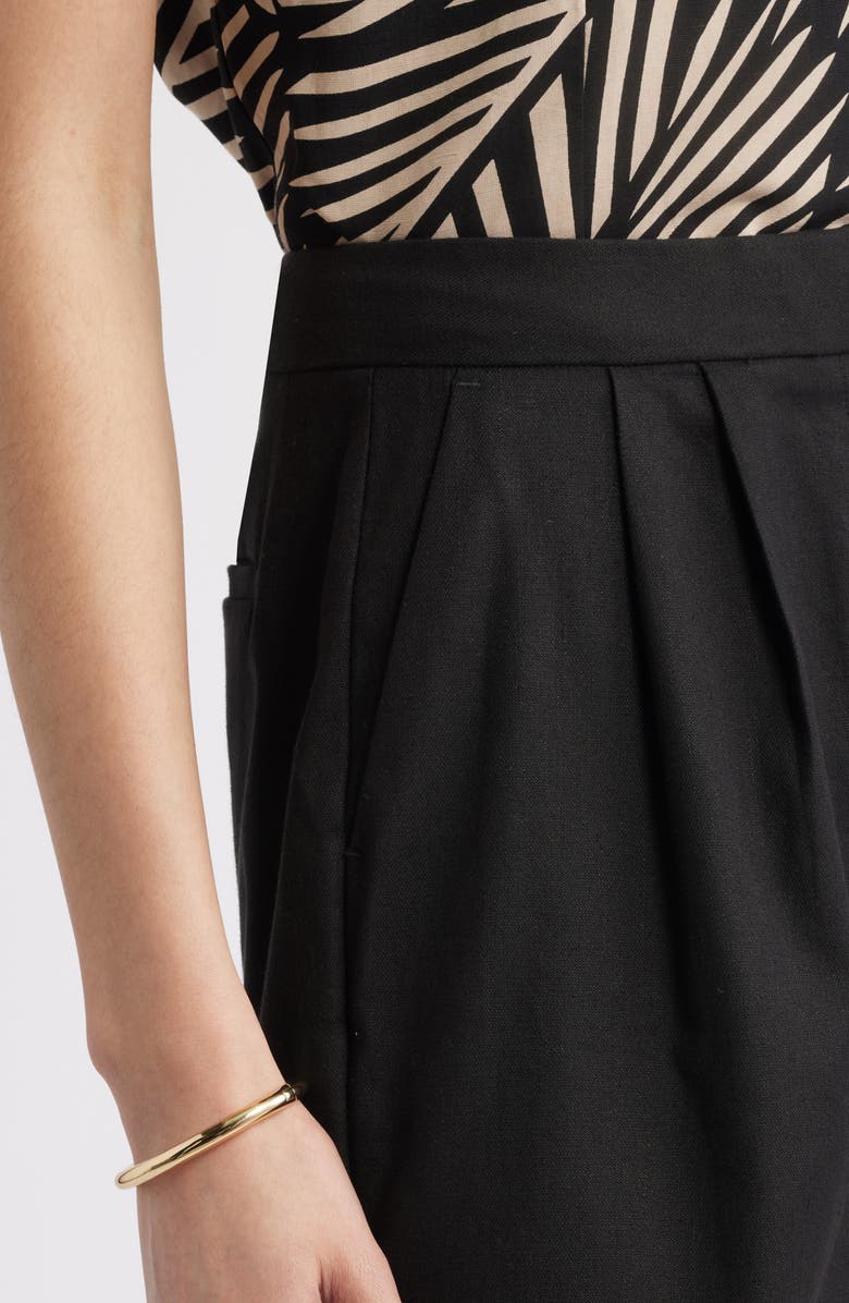 Nordstrom Pleated Linen Blend Shorts, Alternate, color, Black