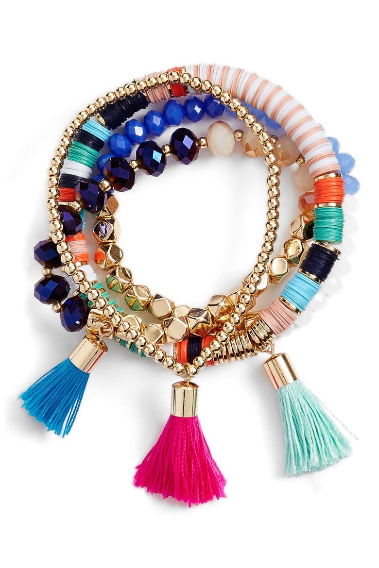 'Antiqua' Beaded Stretch Bracelets, Main, color, TURQUOIS/ MULTI/ GOLD