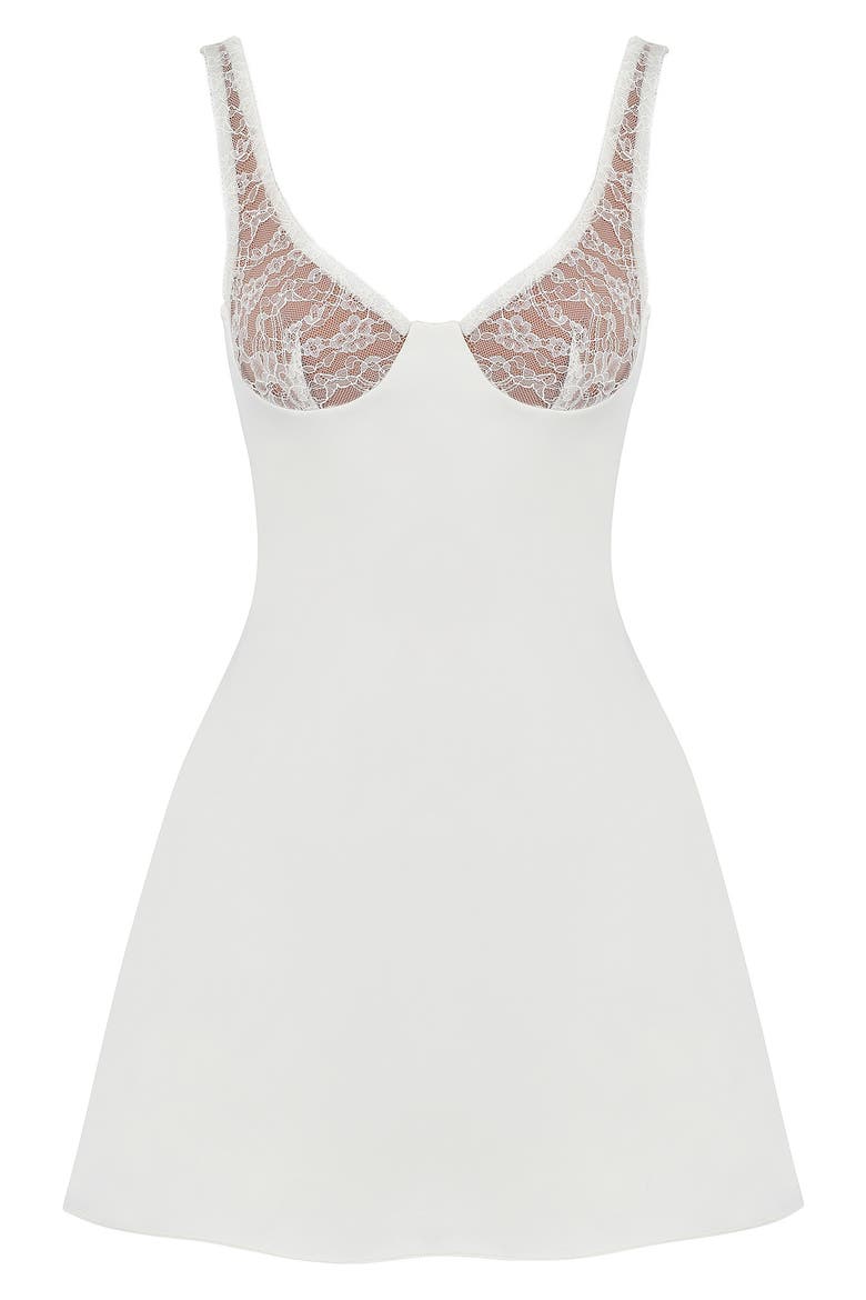 Cassandra Lace Cup Satin Minidress, Alternate, color, IVORY