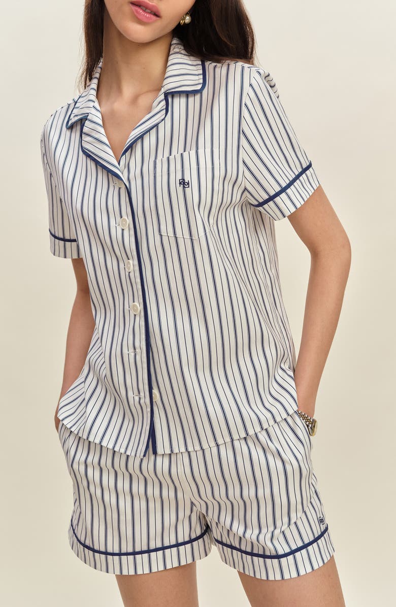 Reformation Blair Stretch Organic Cotton Short Pajamas, Main, color, Summer Day Stripe
