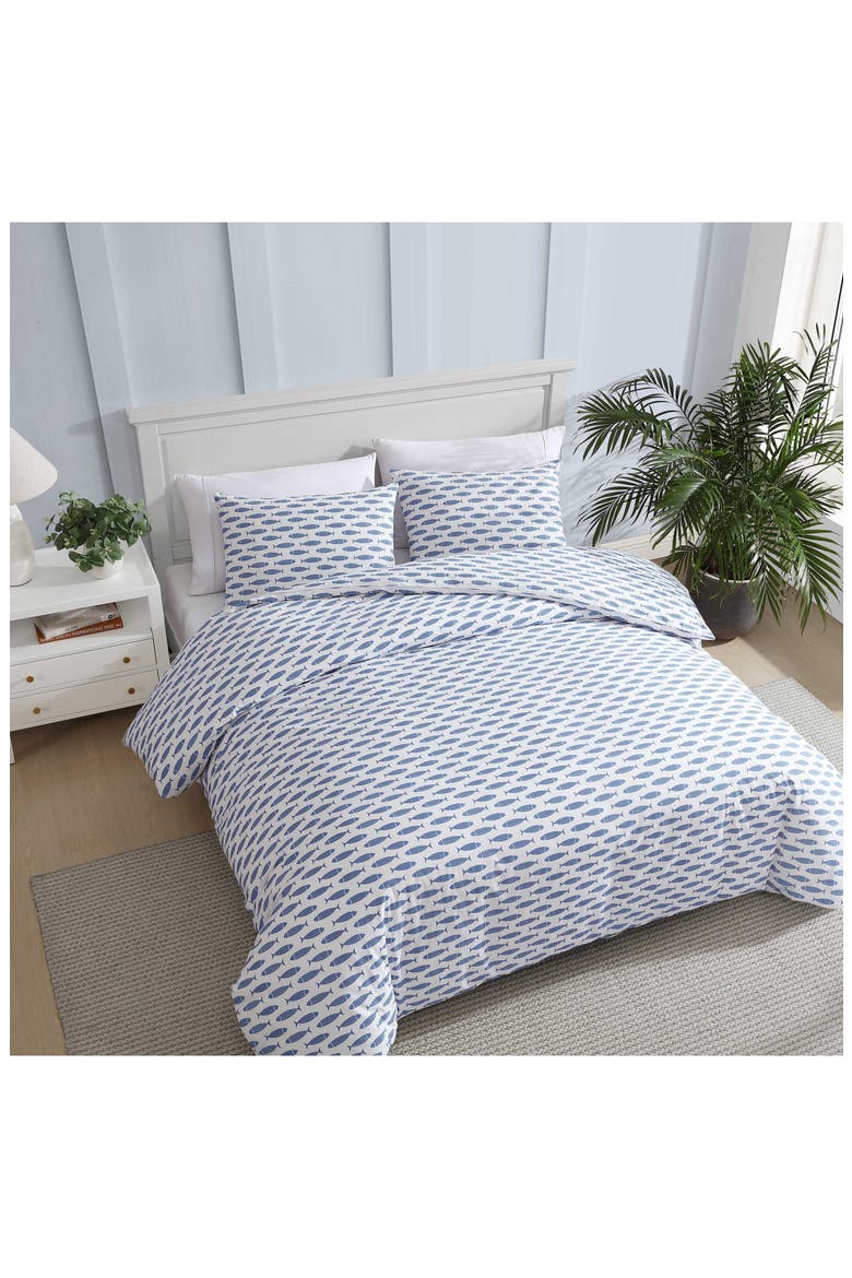 Fish Cotton Percale Duvet Set, Alternate, color, BLUE