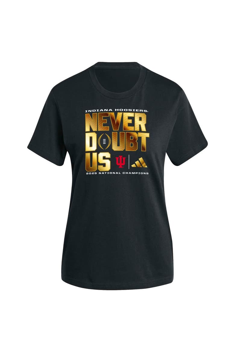 Women's adidas  Black Indiana Hoosiers College Football Playoff 2025 National Champions Never Doubt Us T-Shirt, Alternate, color, Black