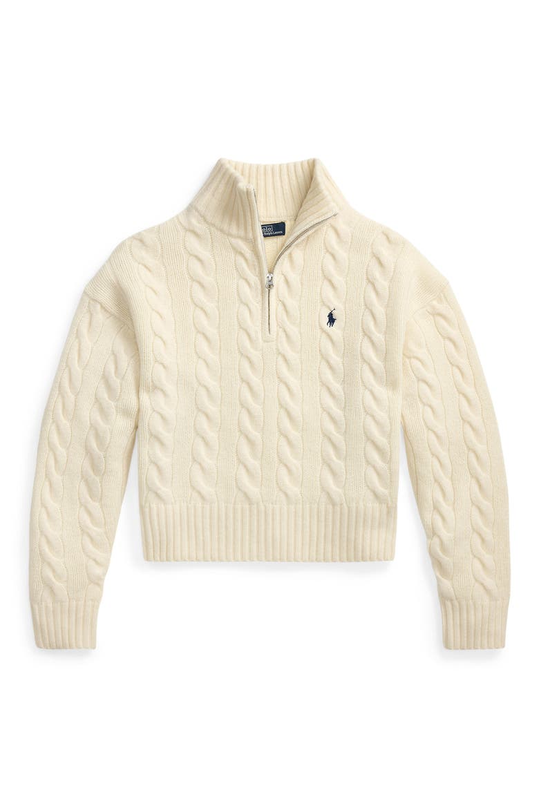 Cable Wool & Cashmere Half-Zip Sweater, Alternate, color, AUTHENTIC CREAM