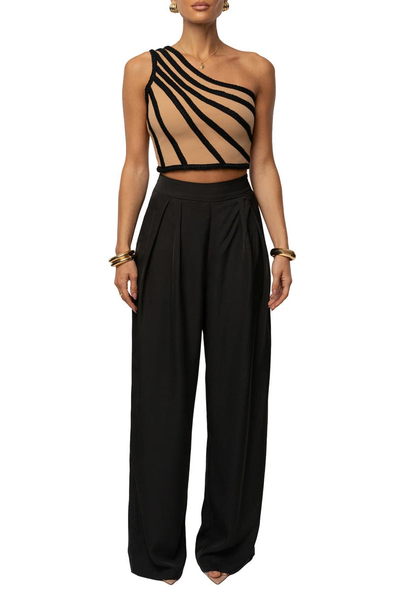 Braided One-Shoulder Crop Top, Alternate, color, BLACK