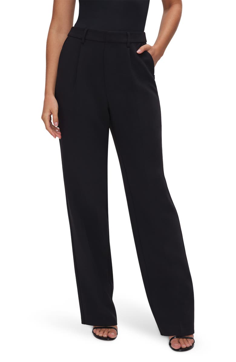 Good American Luxe Suiting Column Wide Leg Trousers, Main, color, Black001