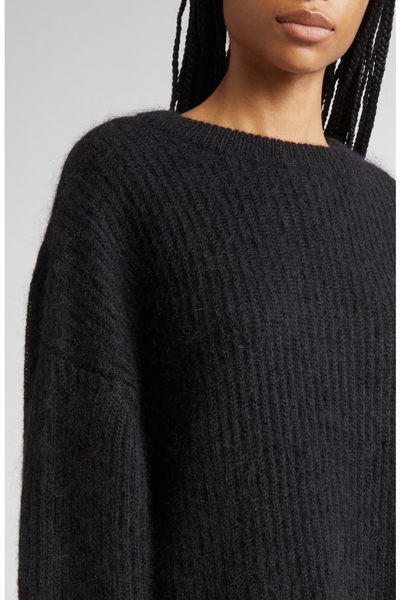 Mohair & Wool Blend Rib Sweater, Alternate, color, BLACK