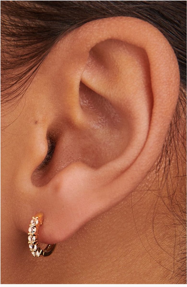 Little Sky Stone Birthstone Huggies, Alternate, color, Moissanite / April