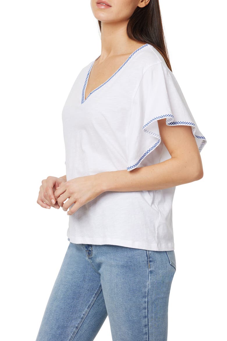 Embroidered Flutter Sleeve Cotton T-Shirt, Alternate, color, BRIGHT WHITE