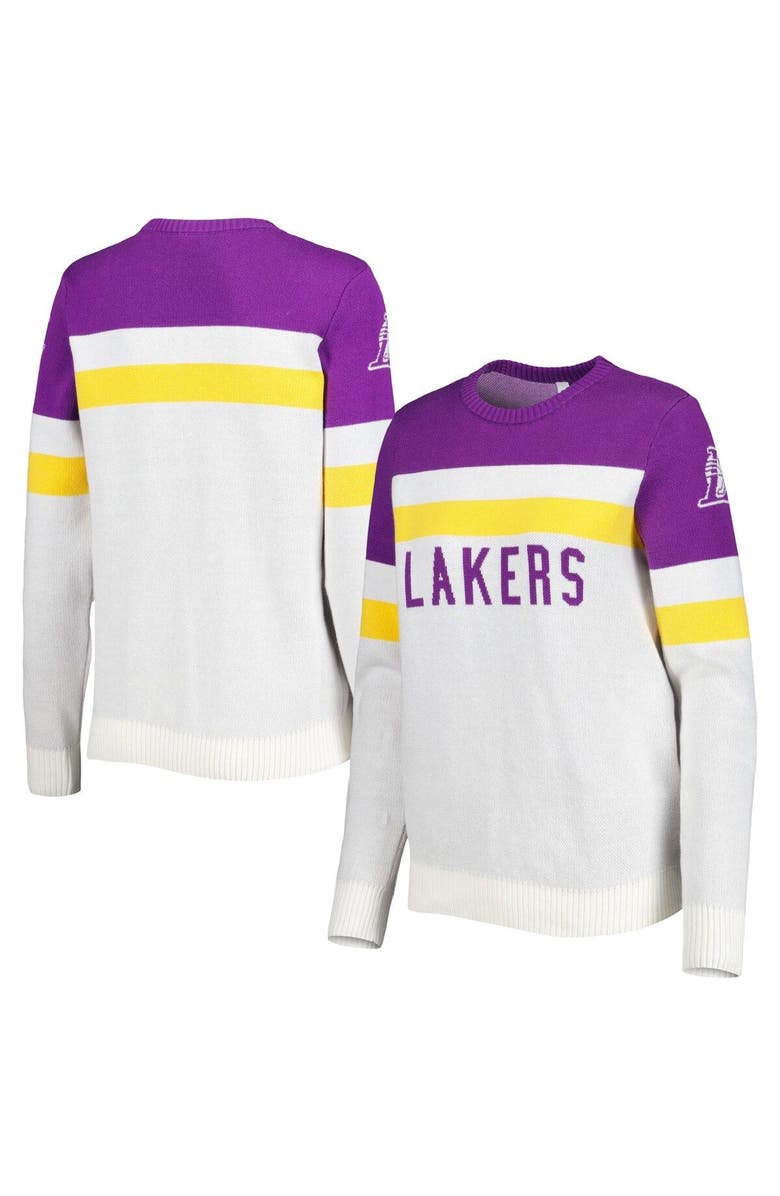 LUSSO Women's Lusso Purple/Cream Los Angeles Lakers Dominique Pullover Sweater, Main, color, Purple