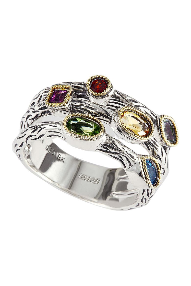 Sterling Silver & 18K Yellow Gold Amethyst, Blue Topaz, Citrine, Garnet, Peridot, Aquamarine Ring - Size 7, Main, color, MULTI
