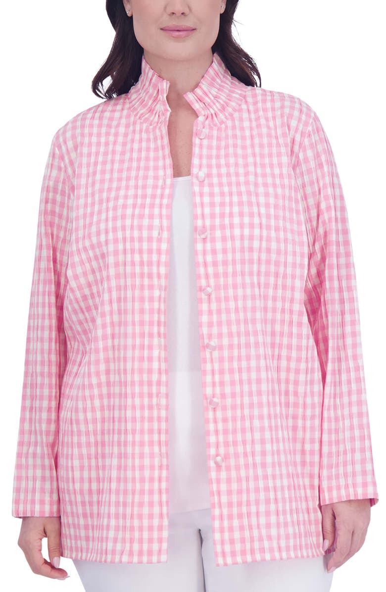 Foxcroft Carolina Gingham Crinkled Cotton Blend Button-Up Shirt, Main, color, 