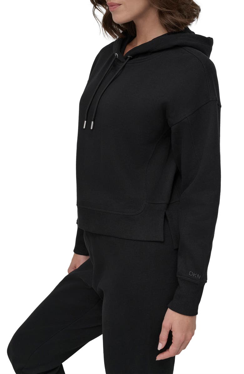DKNY Embroidered Logo Fleece Crop Hoodie, Alternate, color,