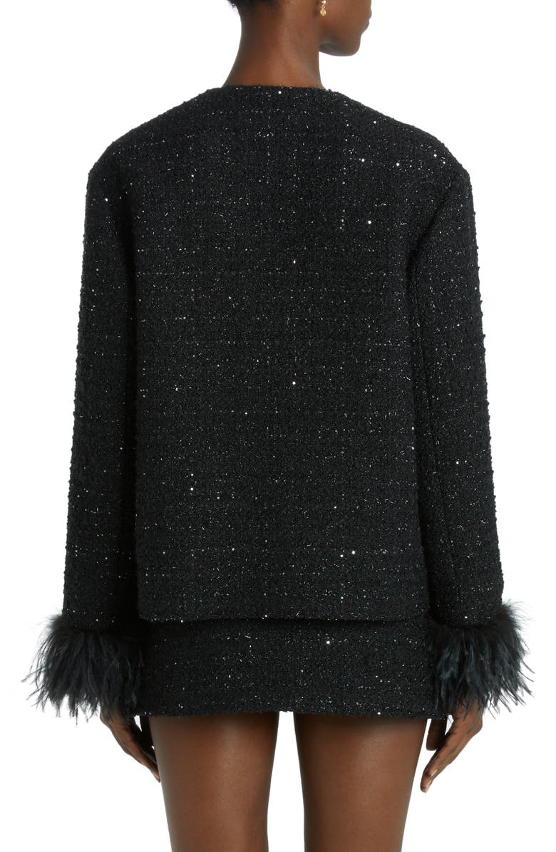 Valentino Garavani Feather Trim Metallic Tweed Jacket, Alternate, color, 