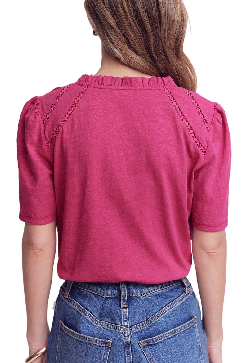 Lace Trim Short Sleeve Cotton Button-Up Shirt, Alternate, color, RED VIOLET