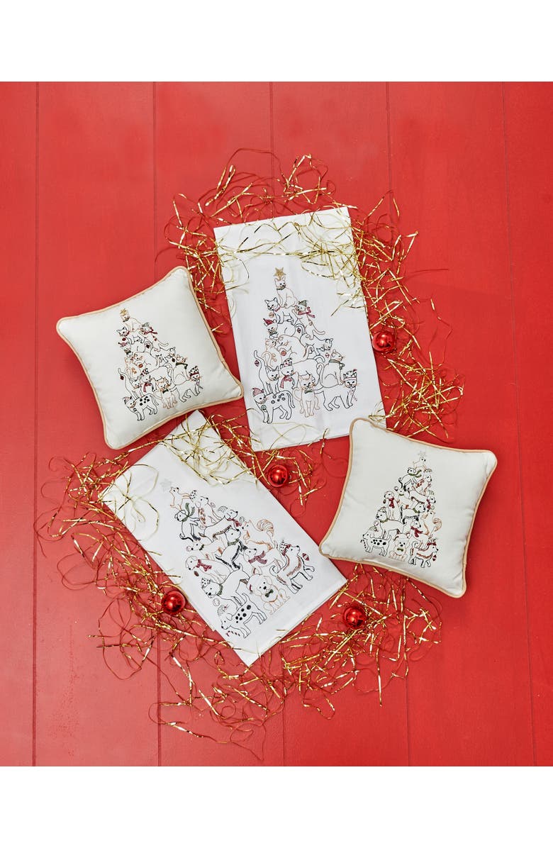 C&F Home Puppy Dogs Christmas Tree Flour Sack Kitchen Dishtowels, Set of 2, Alternate, color, White