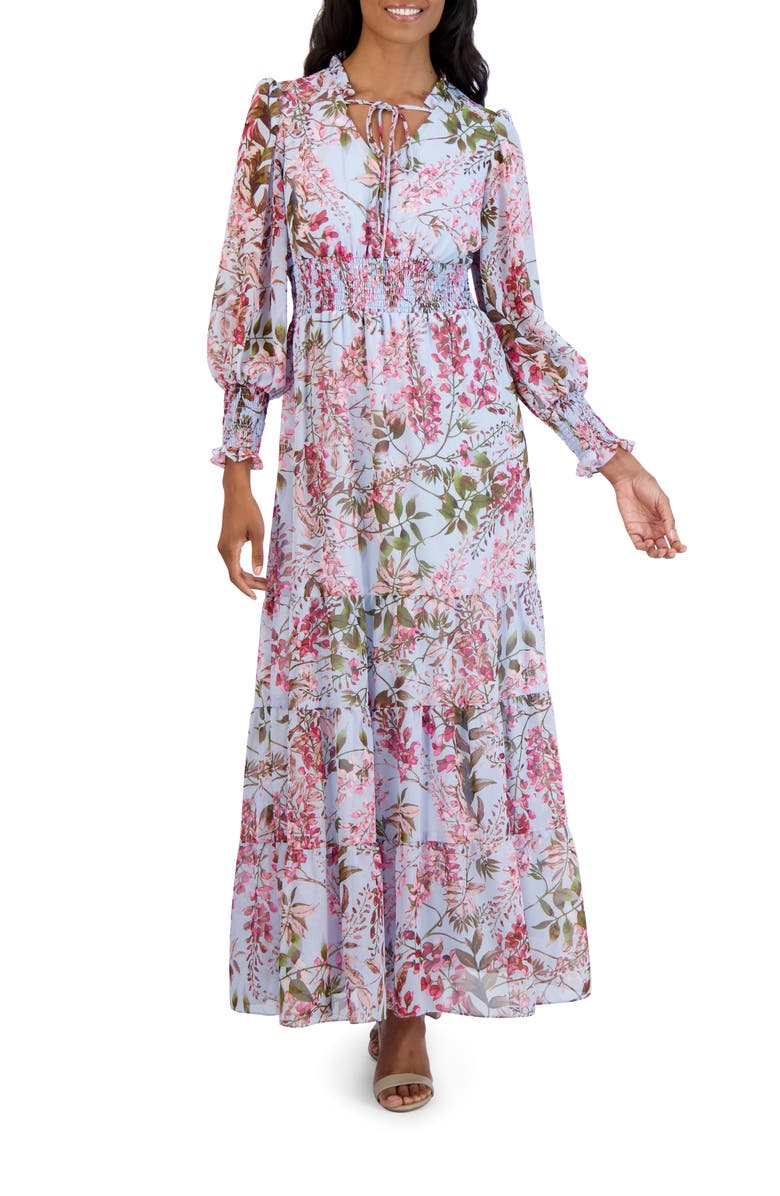 Julia Jordan Floral Long Sleeve Tiered Dress, Main, color, 