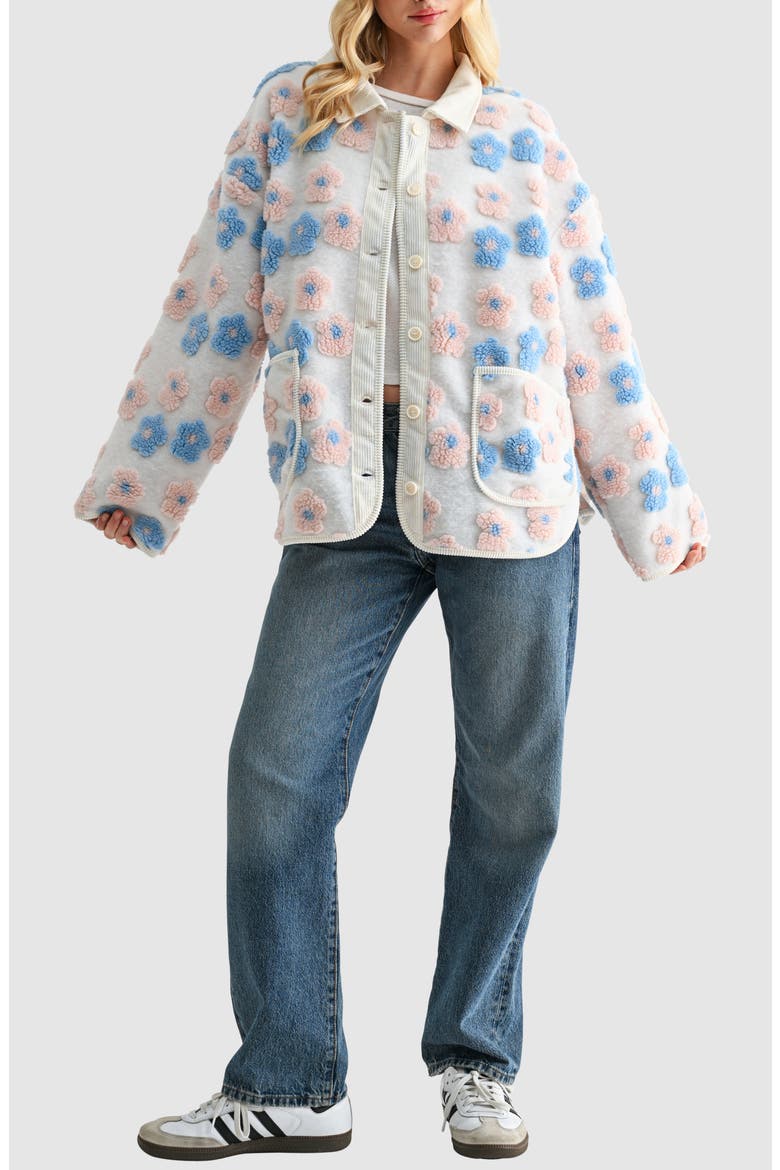 Floral High Pile Fleece Jacket, Alternate, color, IVORY BLUE PINK