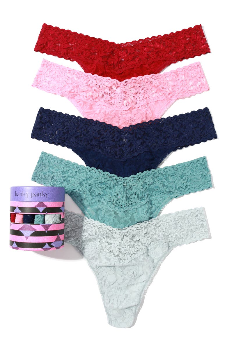 Hanky Panky Holiday Assorted 5-Pack Original Rise Thongs, Alternate, color, 