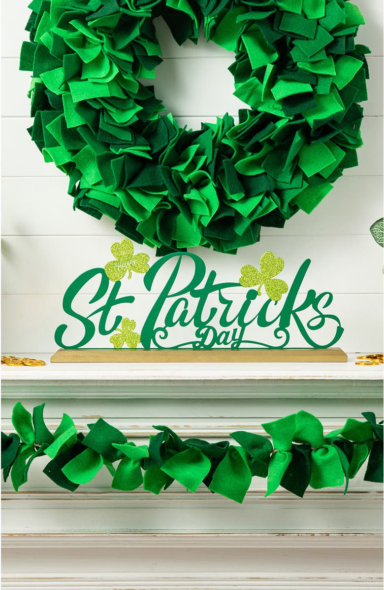 Glitzhome 16"L St. Patrick's Metal Table decor, Alternate, color, Green