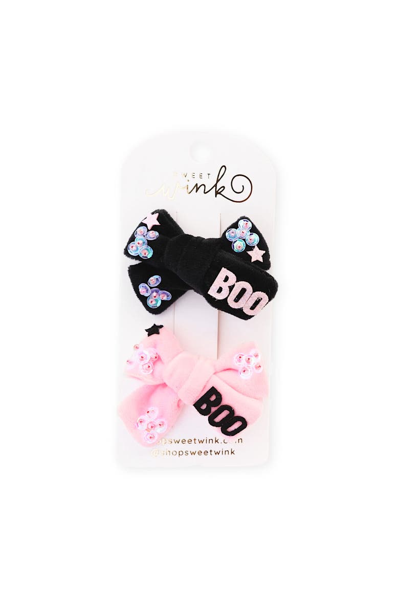 Boo Bows Halloween Clip Set, Main, color, Black