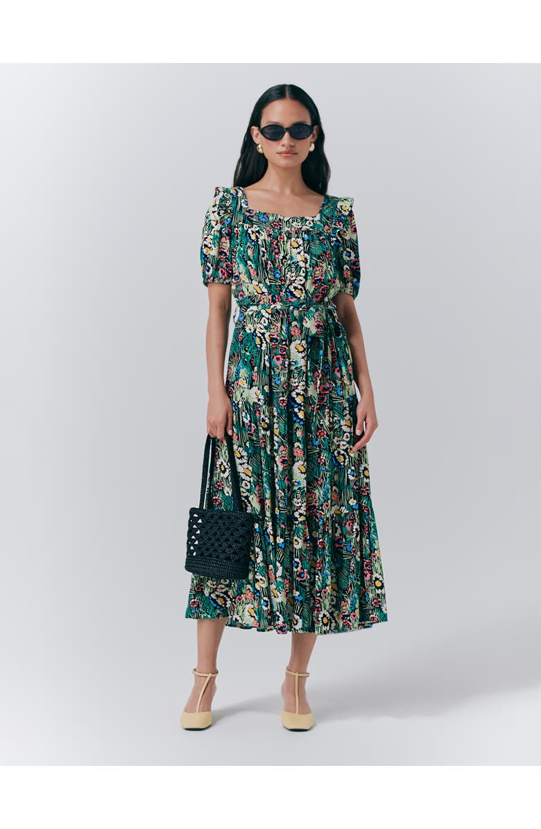 Ghost London Georgia Tiered Floral Midi Dress, Main, color, Meadow Floral