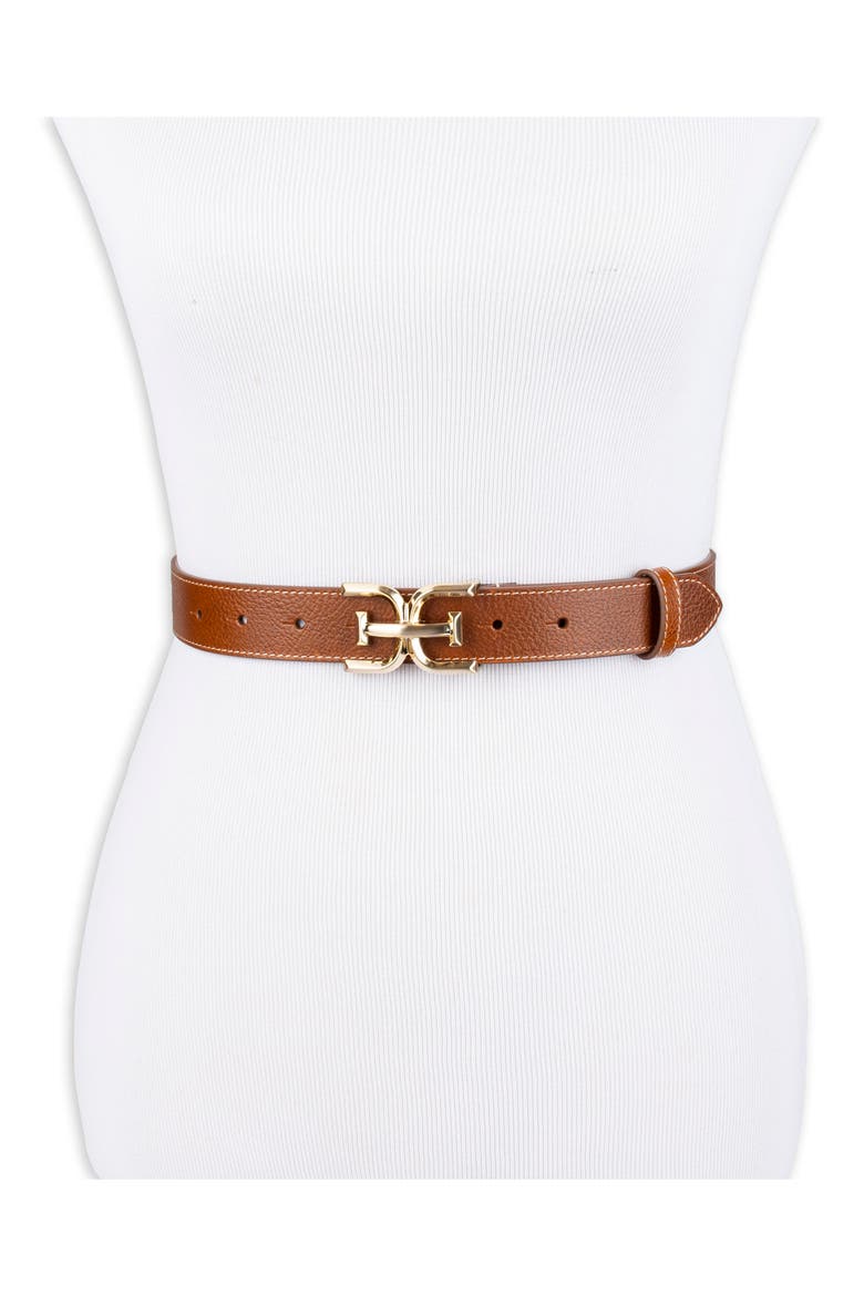Logo Buckle Leather Belt, Alternate, color, SADDLE